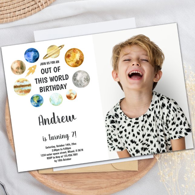 Invitation de la fête des enfants Galaxy personnal (Outer Space Birthday Invitations with photo)