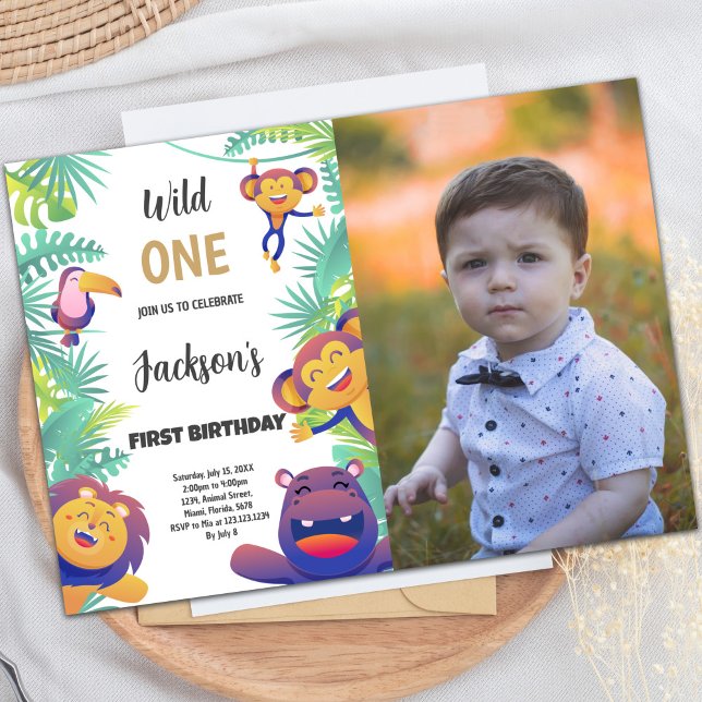Invitation de la fête des enfants Jungle Personnal (Wild One Birthday Invitations with photo)