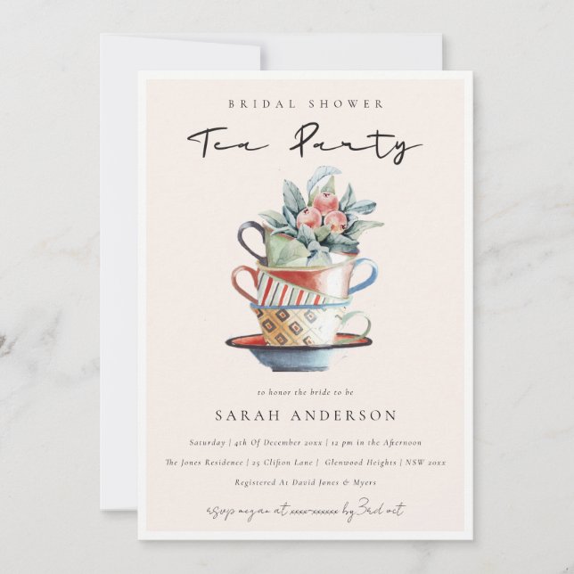 Invitation de la Fête des mariées de thé de tasses (Devant)