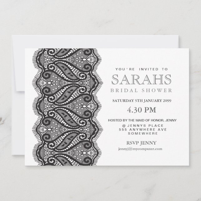 Invitation de la Fête des mariées en dentelle noir (Devant)