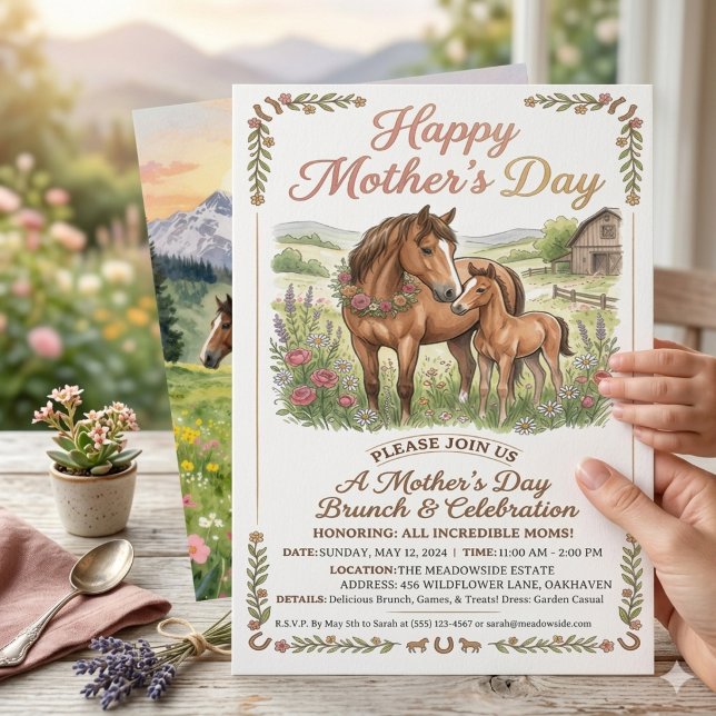 Invitation de la fête des mères Cheval Rustique ,  (Créateur téléchargé)