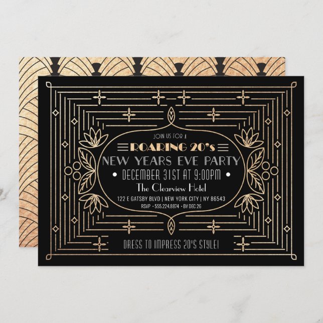 Invitation de la fête des Roaring 20's New years (Devant / Derrière)