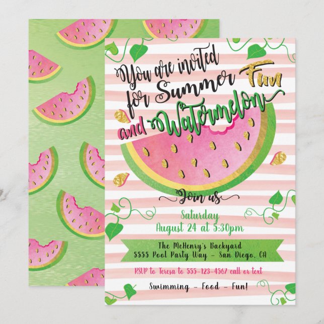 Invitation de la fête d'été de Watermelon (Devant / Derrière)