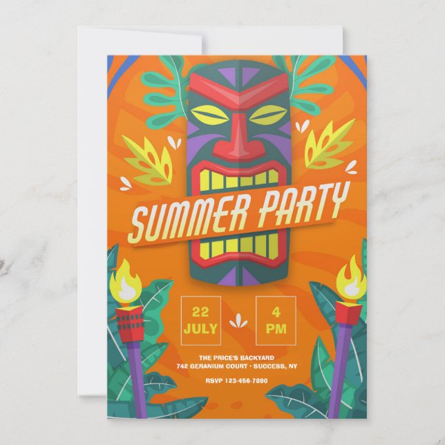 Invitation de la fête d'été Tiki (Devant)