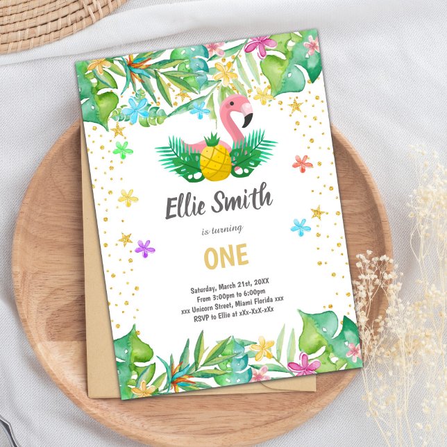 Invitation de la fête d'été tropicale (Pineapple Flamingo Birthday Invitations)
