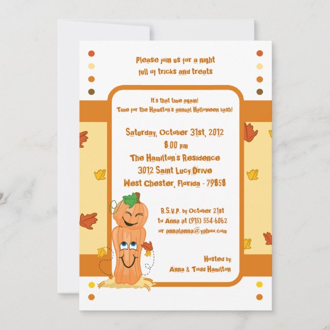 Invitation de la fête d'Halloween 5x7 Citrouille (Devant)