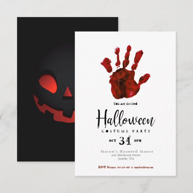 Invitation de la fête d'Halloween à la main sangla (Devant / Derrière)