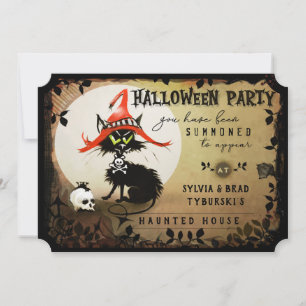 Invitation de la fête d'Halloween Chat & Lune noir