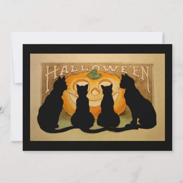 Invitation de la fête d'Halloween Chat Noir (Devant)