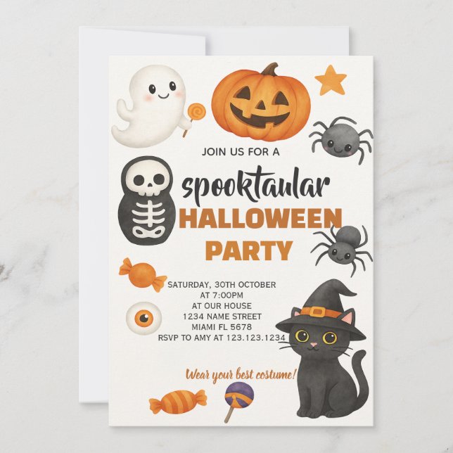 Invitation de la fête d'Halloween Chat Noir (Devant)