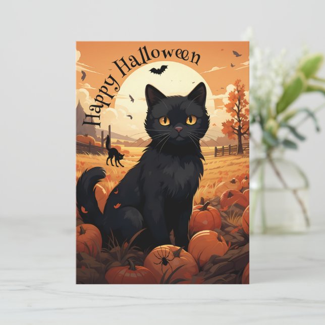 Invitation de la fête d'Halloween Chat Noir (Debout devant)