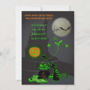Invitation de la fête d'Halloween Chat noir et Cau
