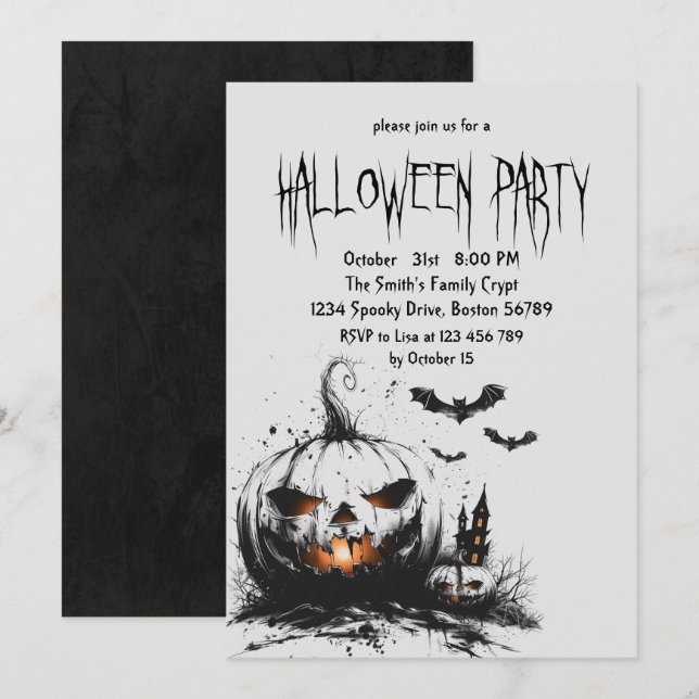 Invitation de la fête d'Halloween Citrouille dépla (Devant / Derrière)