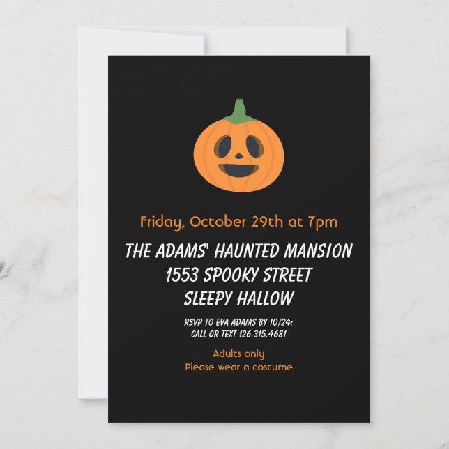 Invitation de la fête d'Halloween Citrouille orang (Dos)