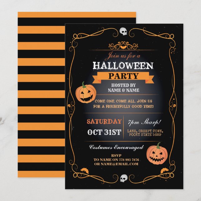 Invitation de la fête d'Halloween Citrouilles effr (Devant / Derrière)