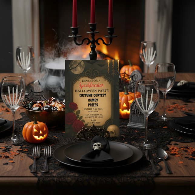 Invitation de la fête d'Halloween Crâne rouge fleu (Créateur téléchargé)