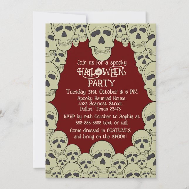 Invitation de la fête d'Halloween crâne vintage (Devant)