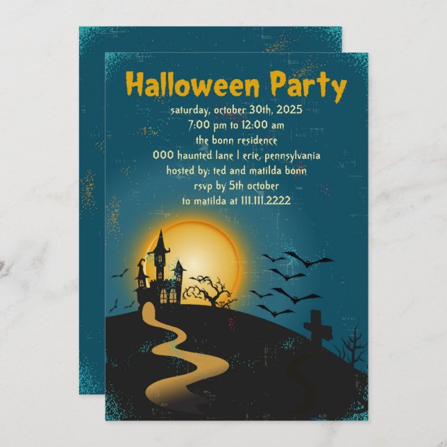 Invitation de la fête d'Halloween de la Maison enc (Devant / Derrière)
