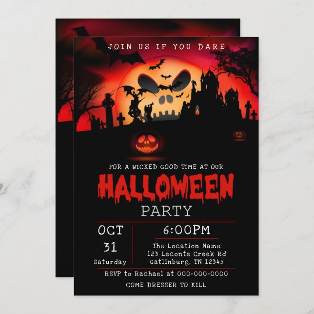 Invitation de la fête d'Halloween Déplaisante (Devant / Derrière)