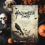 Invitation de la fête d'Halloween du Corbeau noir<br><div class="desc">Cette invitation étrange et enchanteresse présente une silhouette de corbeau noir contre un ciel brumeux, avec des chauves-souris volantes tourbillonnant autour. Les mots "fête de l'halloween" sont écrits dans une police gothique, ajoutant à l'atmosphère inquiétante de l'invitation. C'est la meilleure façon d'invitation vos amis à une fête d'Halloween qui fait...</div>