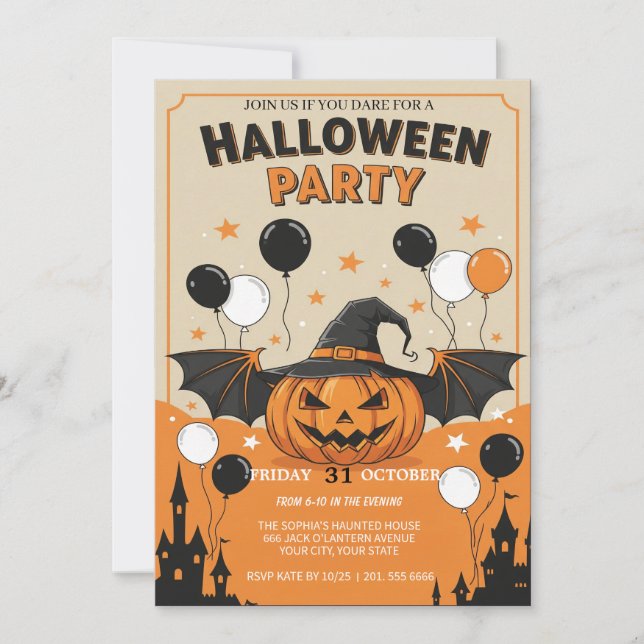 Invitation de la fête d'Halloween éffrayante (Devant)