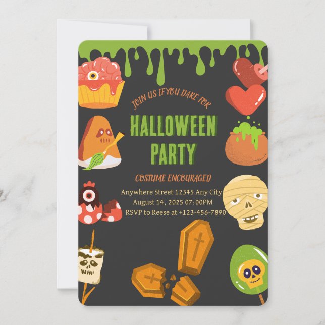 Invitation de la fête d'Halloween éffrayante (Devant)
