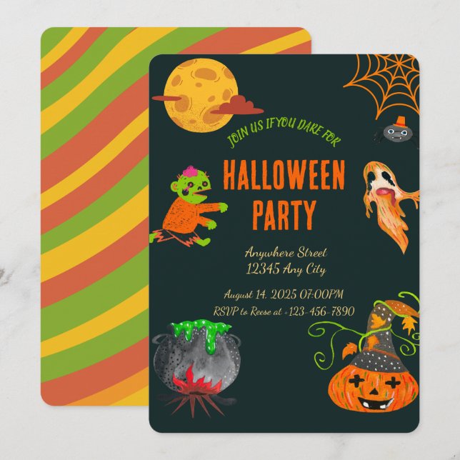 Invitation de la fête d'Halloween éffrayante (Devant / Derrière)