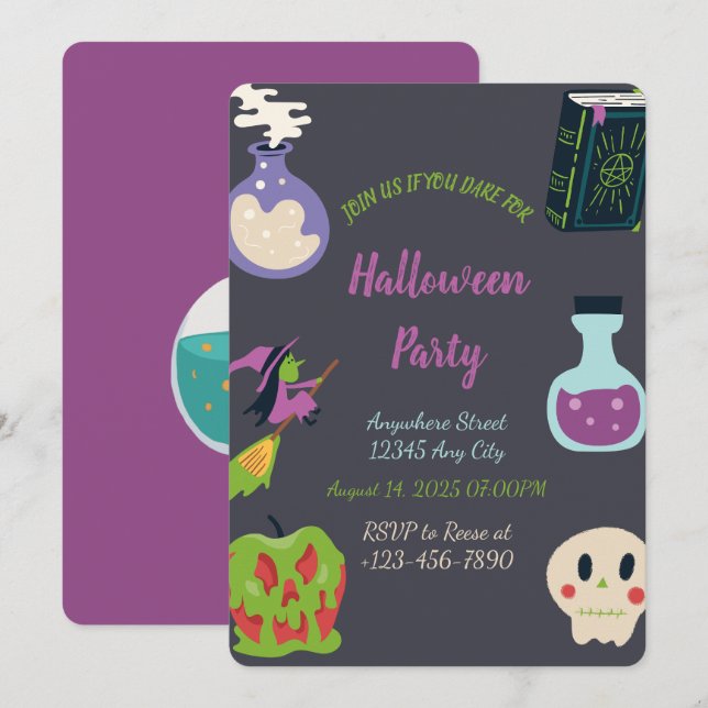 Invitation de la fête d'Halloween éffrayante (Devant / Derrière)