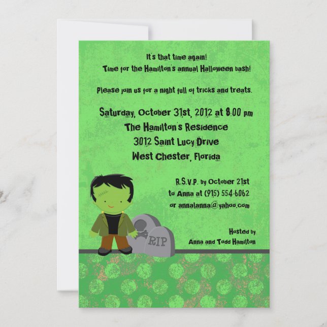 Invitation de la fête d'Halloween Éffrayante pour  (Devant)