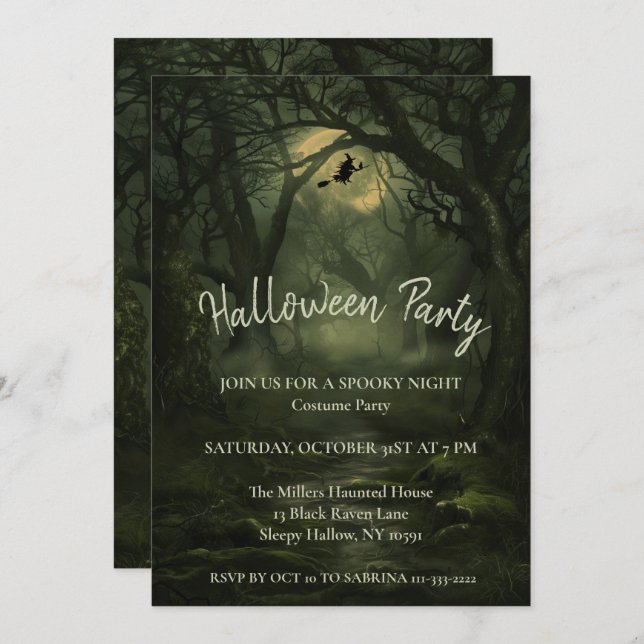 Invitation de la fête d'Halloween Forêt tortueuse (Devant / Derrière)