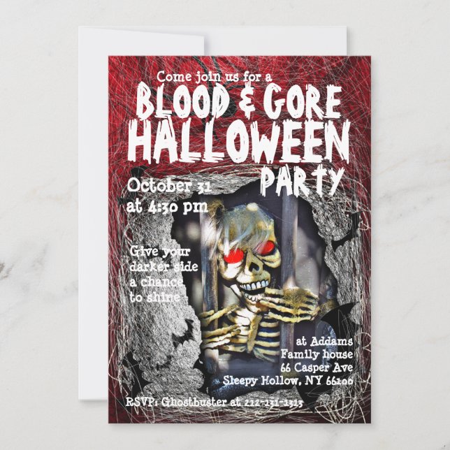 Invitation de la fête d'Halloween Gore de sang Crâ (Devant)