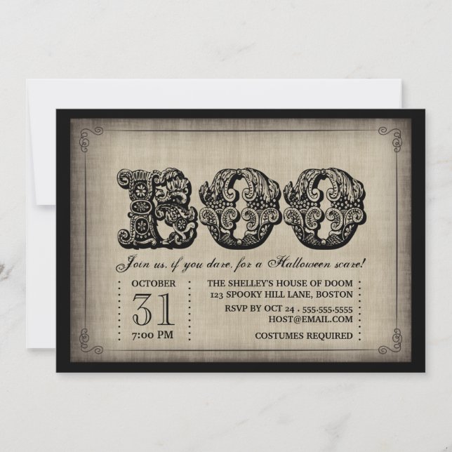 Invitation de la fête d'Halloween gothique BOO éff (Devant)
