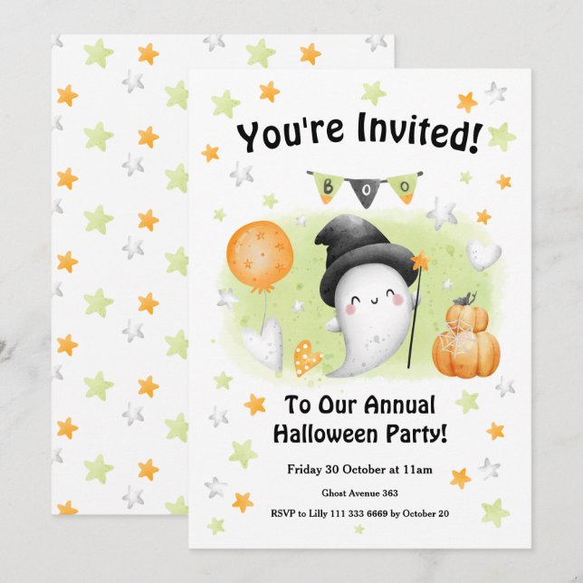 Invitation de la fête d'Halloween Little Boo (Devant / Derrière)