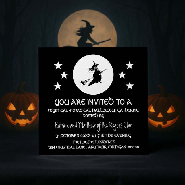 Invitation de la fête d'Halloween, noir et blanc (Black Bewitching Halloween Party Invitation)