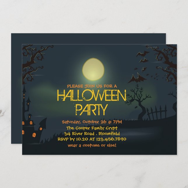 Invitation de la fête d'Halloween Pale Moon (Devant / Derrière)