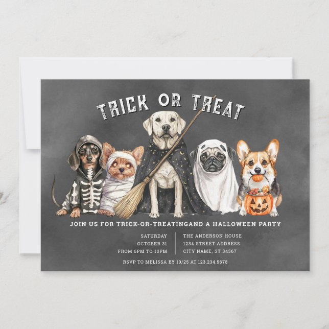 Invitation de la fête d'Halloween Puppies Trick ou (Devant)