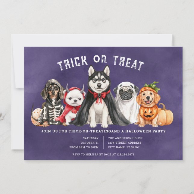 Invitation de la fête d'Halloween Puppies Trick ou (Devant)