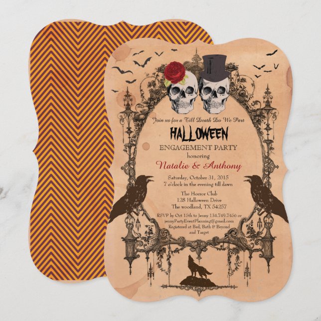 Invitation de la fête d'Halloween. Rustique (Devant / Derrière)