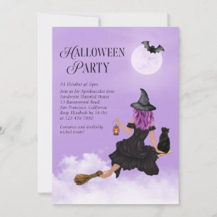 Invitation de la fête d'Halloween Sorcière volant