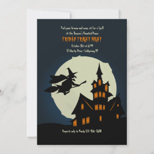 Invitation de la fête d'Halloween Sorcière volant