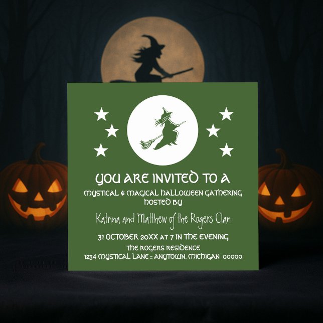 Invitation de la fête d'Halloween, vert (Green Bewitching Halloween Party Invitation)