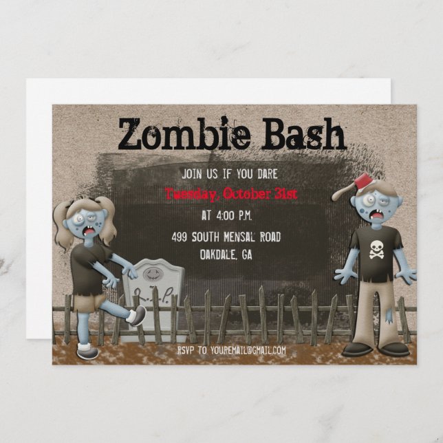 Invitation de la fête d'Halloween Zombie (Devant / Derrière)