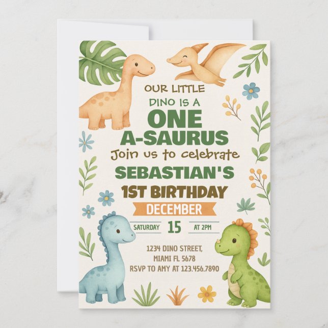 Invitation de la fête Dino modifiable (Devant)
