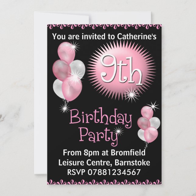 Invitation de la fête du 9e anniversaire (Devant)