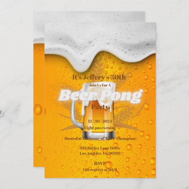 Invitation de la fête du beer pong (Devant / Derrière)