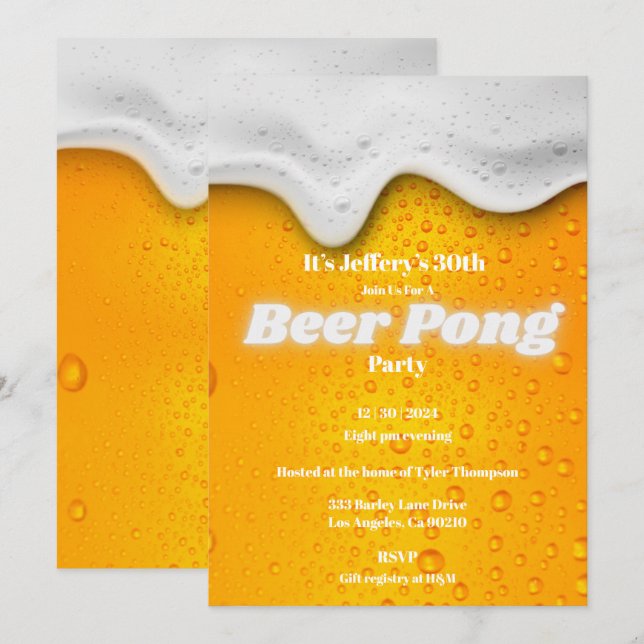 Invitation de la fête du beer pong (Devant / Derrière)