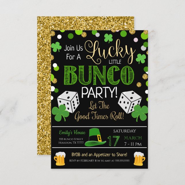 Invitation de la fête du Bunco de St. Patrick (Devant / Derrière)