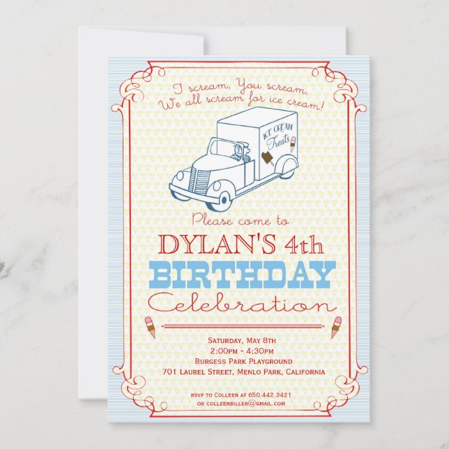 Invitation de la fête du camion de crème glacée (Devant)