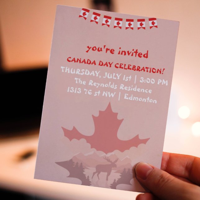 Invitation de la fête du Canada (Canada Day Moose July 1st Invitation
)