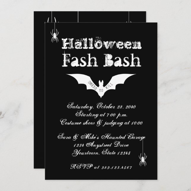 Invitation de la fête du costume d'Halloween (Devant / Derrière)